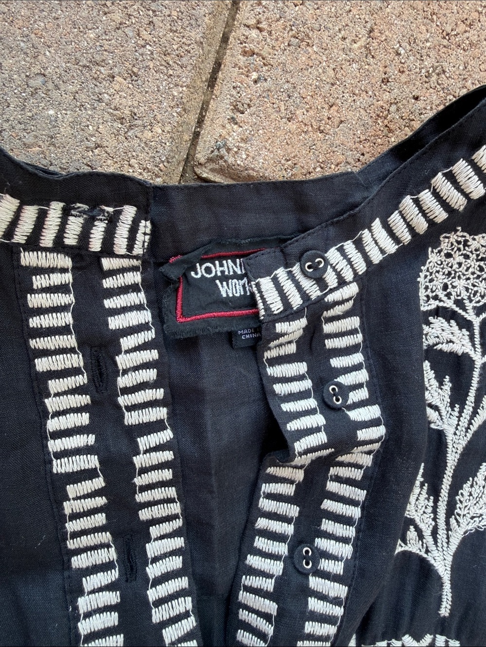 Johnny Was Black Mini Dress with White Floral Embroidery - Picture 3 of 4